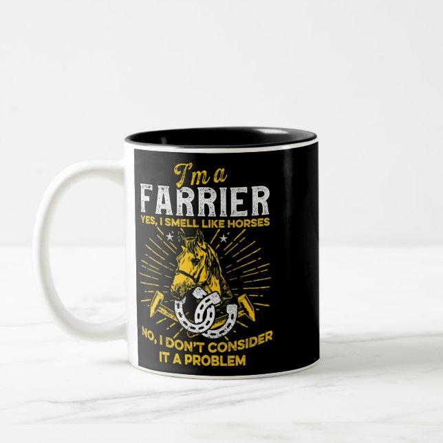 Horse Farrier Hero Horseshoe Hoof Trimming Equine  Two-Tone Coffee Mug (Left)