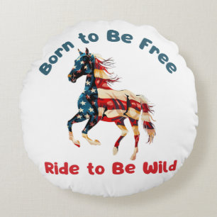 Horse  Flag America Round Cushion