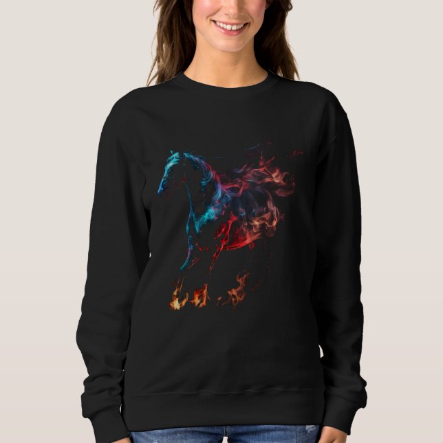 Horse Flames Horse  Retro Rider Horses Sweatshirt (Front)