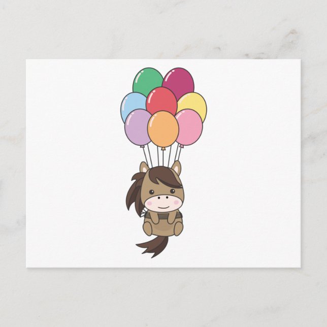 Horse Flies Up With Colourful Balloons Up Postcard (Front)