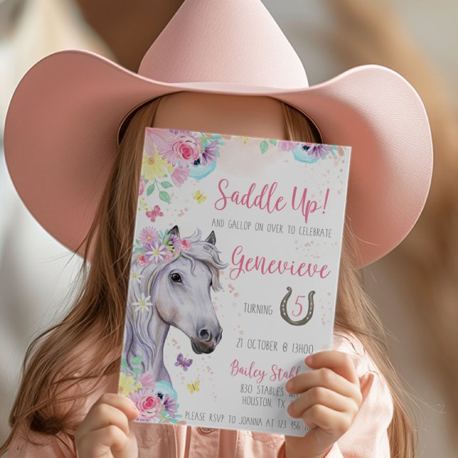 Horse Floral Birthday Invitation for Girl (Creator Uploaded)