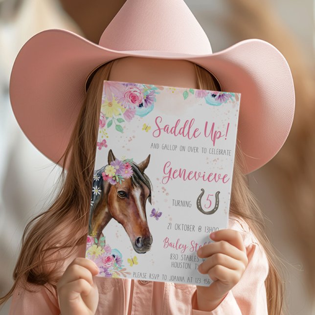 Horse Floral Birthday Invitation for Girl (Creator Uploaded)