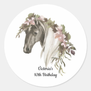 Horse floral birthday party classic round sticker