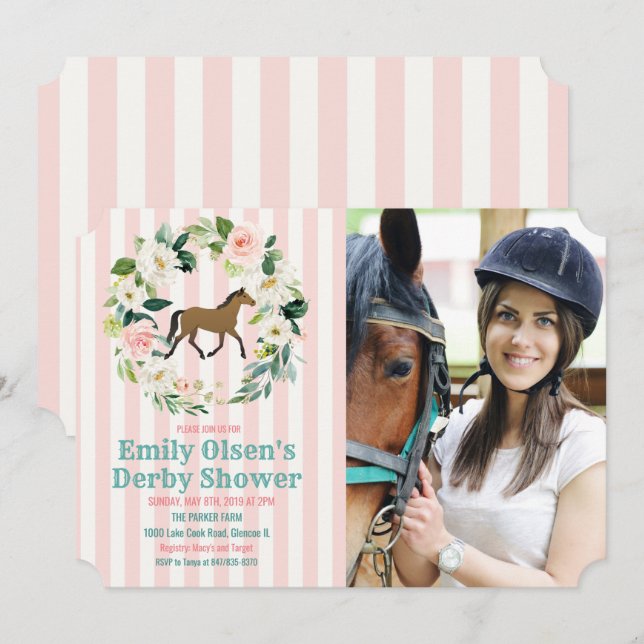 Horse Floral Derby Bridal Shower Photo Invitation (Front/Back)
