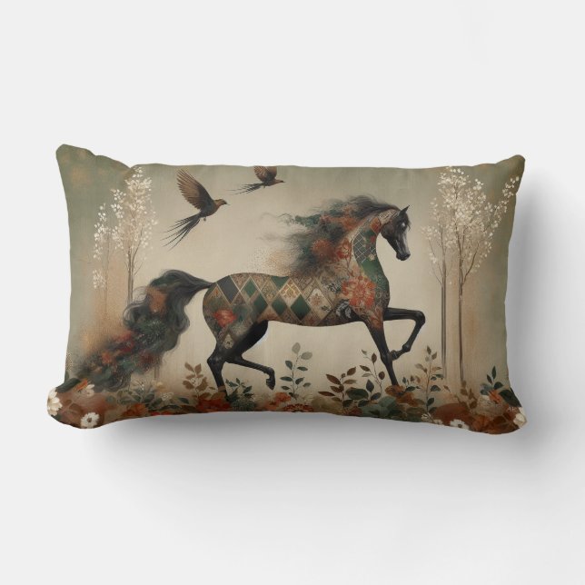 Horse Floral Harlequin Decor Cushion (Front)