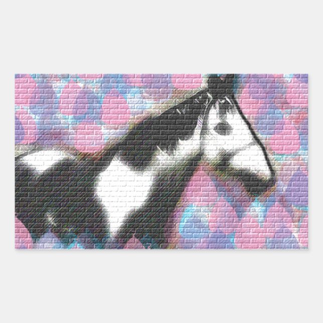 Horse & Floral Rectangular Sticker (Front)