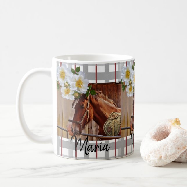 Horse Floral Stripe Mug (With Donut)