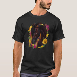 Horse Flowers Cute Painting Flower Horseback Ridin T-Shirt