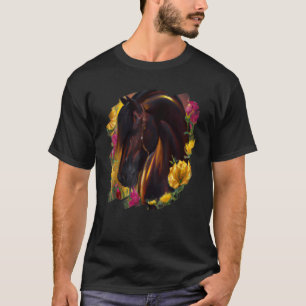 Horse Flowers Cute Painting Flower Horseback Ridin T-Shirt