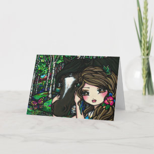 Horse Forest Butterfly Flower Fantasy Fairy Girl Card