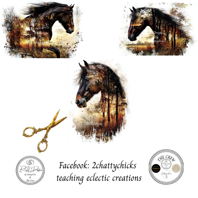 Horse Forest Double Exposure Decoupage  Wrapping Paper Sheet (Creator Uploaded)