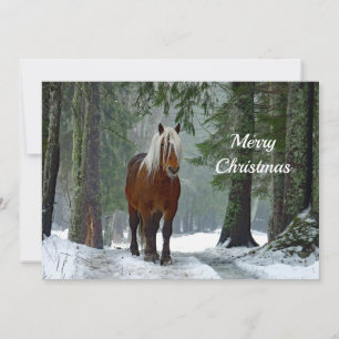 Horse Forest Snow Watercolor Christmas Flat Holiday Card