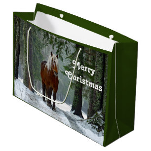 Horse Forest Snow Watercolor Christmas Large Gift Bag