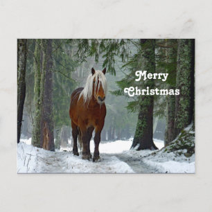 Horse Forest Snow Watercolor Christmas Postcard