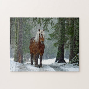 Horse Forest Snow Watercolor Jigsaw Puzzle