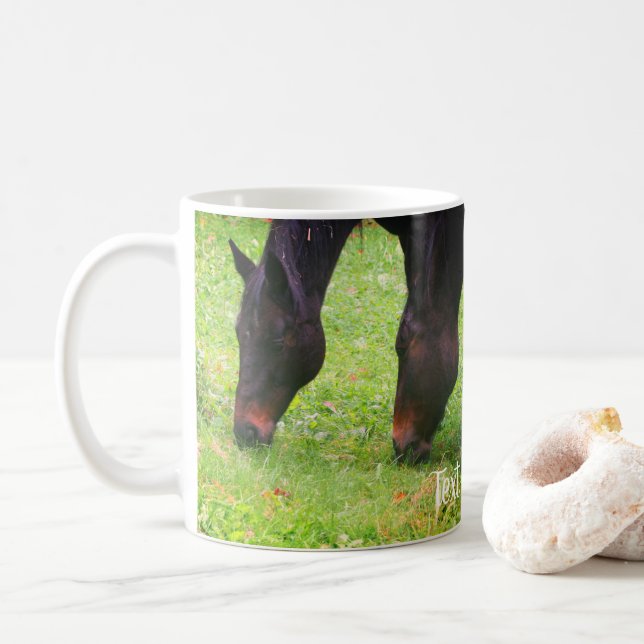 Horse Friends Grazing Personalised Coffee Mug (With Donut)
