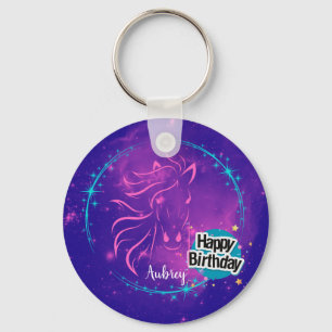 Horse Galaxy Happy Birthday Personalised  Key Ring