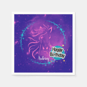 Horse Galaxy Happy Birthday Personalised  Napkin