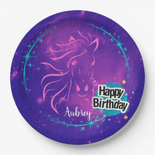 Horse Galaxy Happy Birthday Personalised  Paper Plate