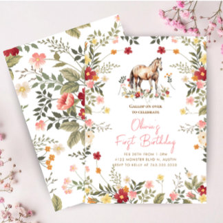 Horse Gallop on Girl 1st Birthday  Invitation