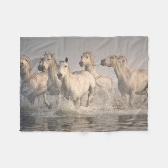 Horse Galloping in the Mediterranean Water Fleece Blanket (Front (Horizontal))