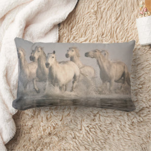 Horse Galloping in the Mediterranean Water Lumbar Cushion