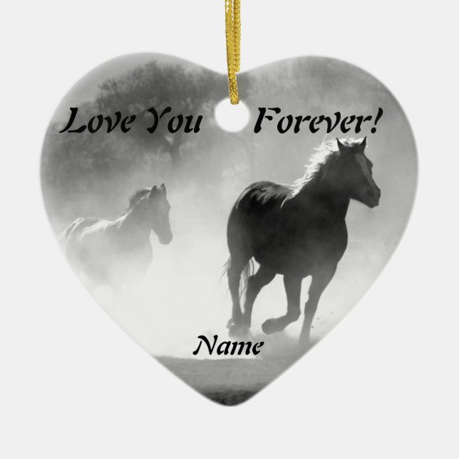 Horse Galloping Out of the Mist Ceramic Ornament (Front)