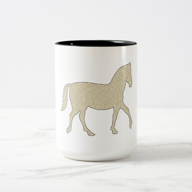 Horse - geometric pattern  - beige and white. Two-Tone coffee mug (Center)