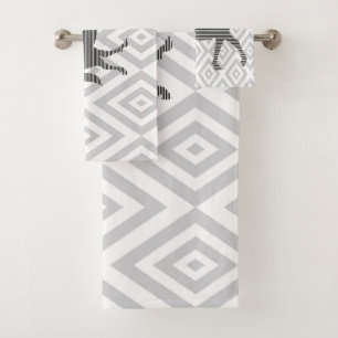 Horse - geometric pattern  - black and grey. bath towel set