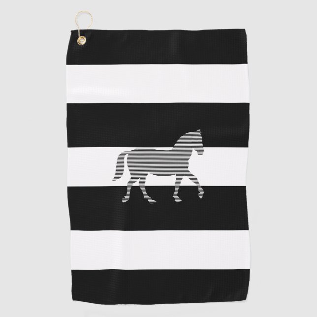 Horse - geometric pattern  - black and white. golf towel (Front)