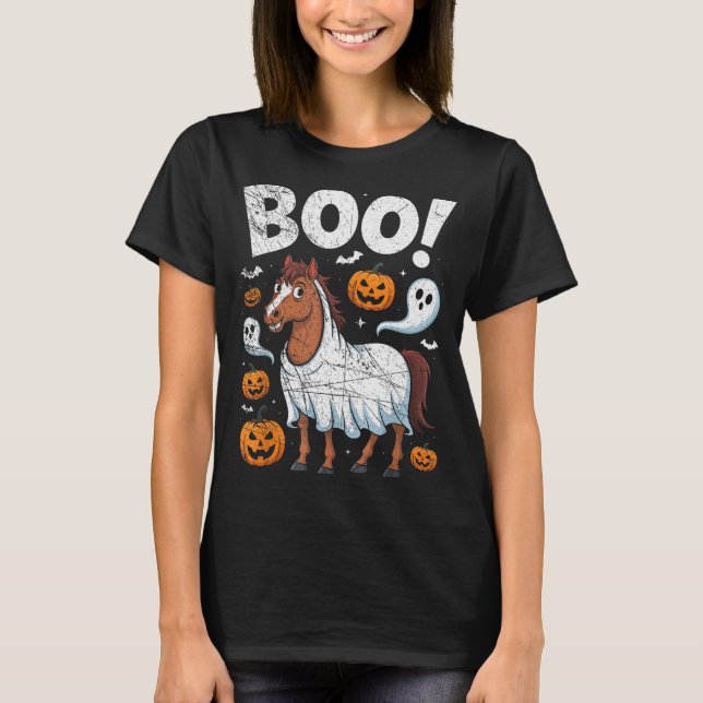 Horse Ghost Costume Funny Equestrian Horses Lover  T-Shirt (Front)