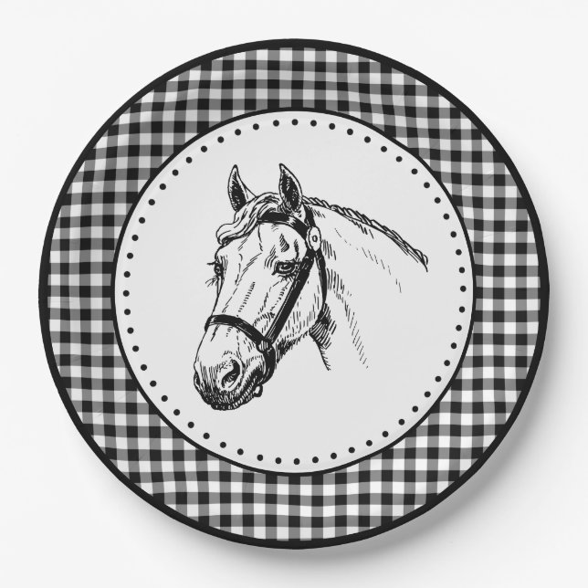 Horse Gingham Paper Plate (Front)