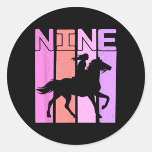 Horse Girl 9th Birthday Horseback Riding 9 Year Ol Classic Round Sticker