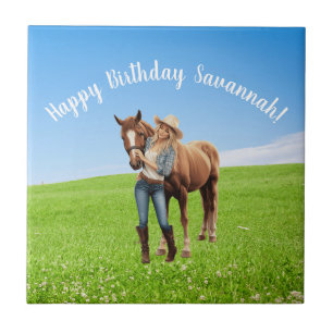 Horse Girl Birthday Celebration Special Message  Ceramic Tile