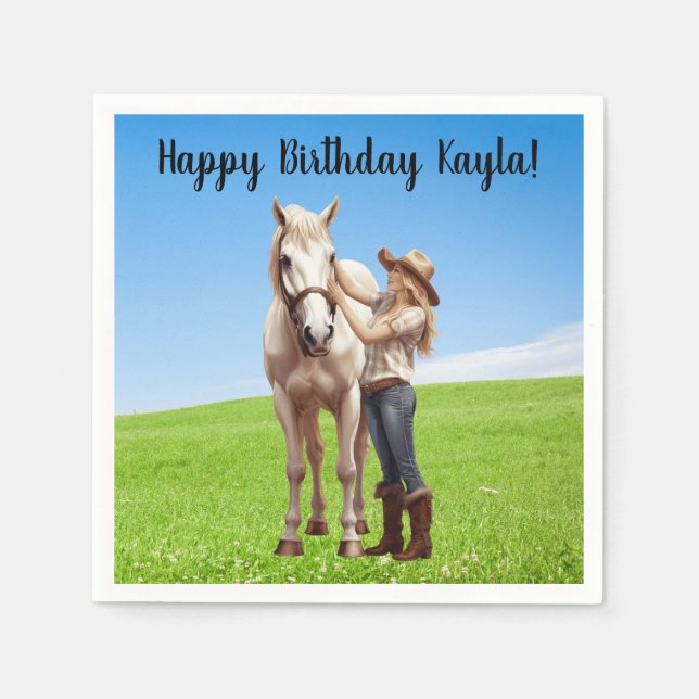 Horse Girl Birthday Celebration Special Message  Napkin (Front)