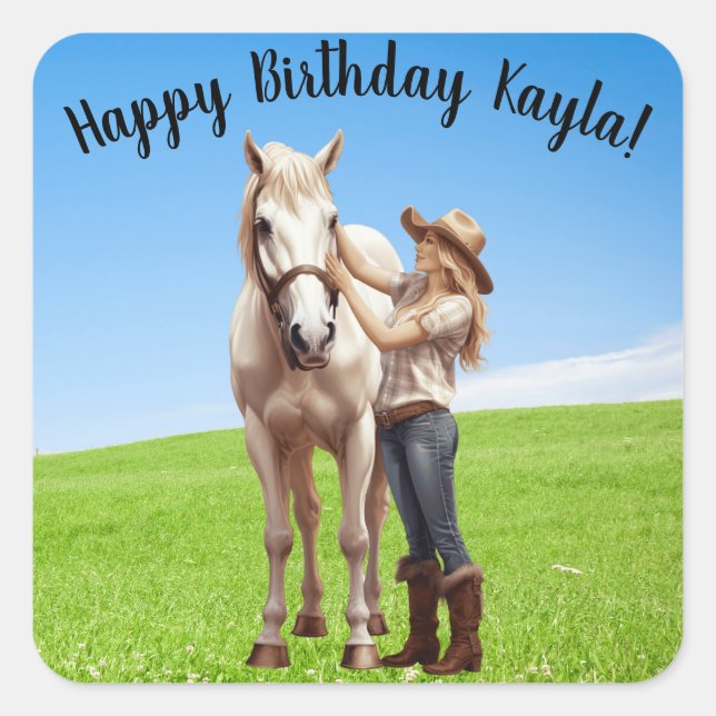 Horse Girl Birthday Celebration Special Message  Square Sticker (Front)
