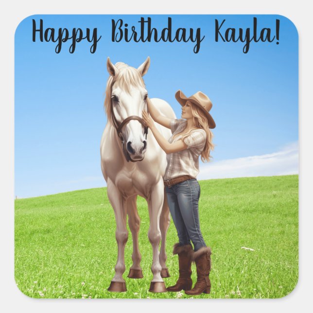 Horse Girl Birthday Celebration Special Message  Square Sticker (Front)