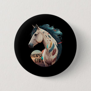 Horse Girl Bohemian Equestrian Portrait Horseback 6 Cm Round Badge