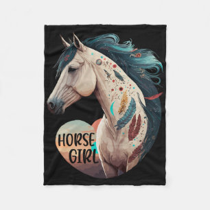 Horse Girl Bohemian Equestrian Portrait Horseback Fleece Blanket