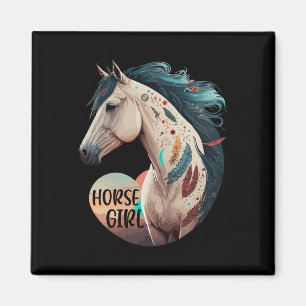 Horse Girl Bohemian Equestrian Portrait Horseback Magnet