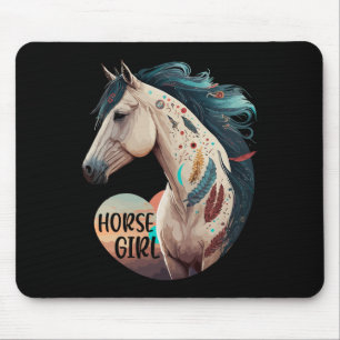 Horse Girl Bohemian Equestrian Portrait Horseback  Mouse Pad