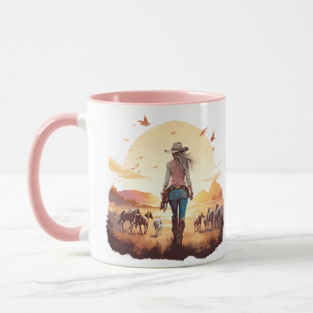 Horse girl Cowgirl horse lover desert sunset Mug (Left)