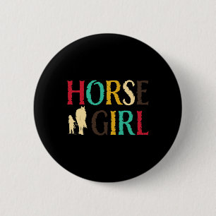 Horse Girl - Cute Colourful Retro Horseback Riding 6 Cm Round Badge