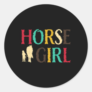 Horse Girl - Cute Colourful Retro Horseback Riding Classic Round Sticker