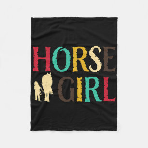 Horse Girl - Cute Colourful Retro Horseback Riding Fleece Blanket
