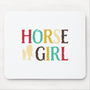 Horse Girl - Cute Colourful Retro Horseback Riding Mouse Pad