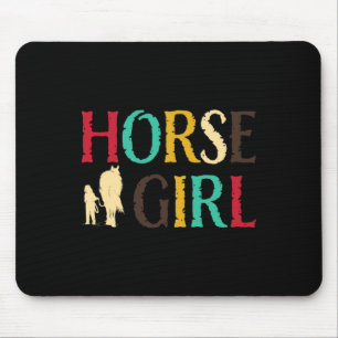 Horse Girl - Cute Colourful Retro Horseback Riding Mouse Pad
