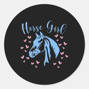 Horse Girl Hearts Equestrian Rider Teen Kids Women Classic Round Sticker