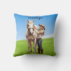 Horse Girl Horseback Riding Meadow Personalised Cushion