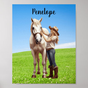 Horse Girl Horseback Riding Meadow Personalised Poster